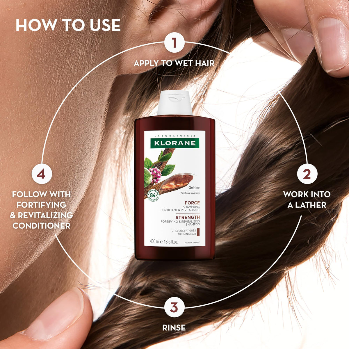 Klorane shampoo on bathroom shelf lifestyle scene promoting daily routine ease