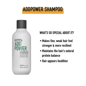 KMS ADDPOWER back label close-up listing ingredients and usage benefits
