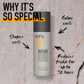 KMS curlup cream scooped in hand ready for application to damp hair