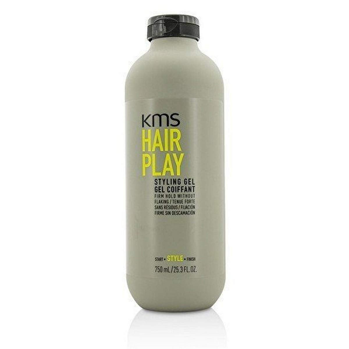 KMS HairPlay styling gel front packaging shows large 25.3 oz jar and glossy finish benefit