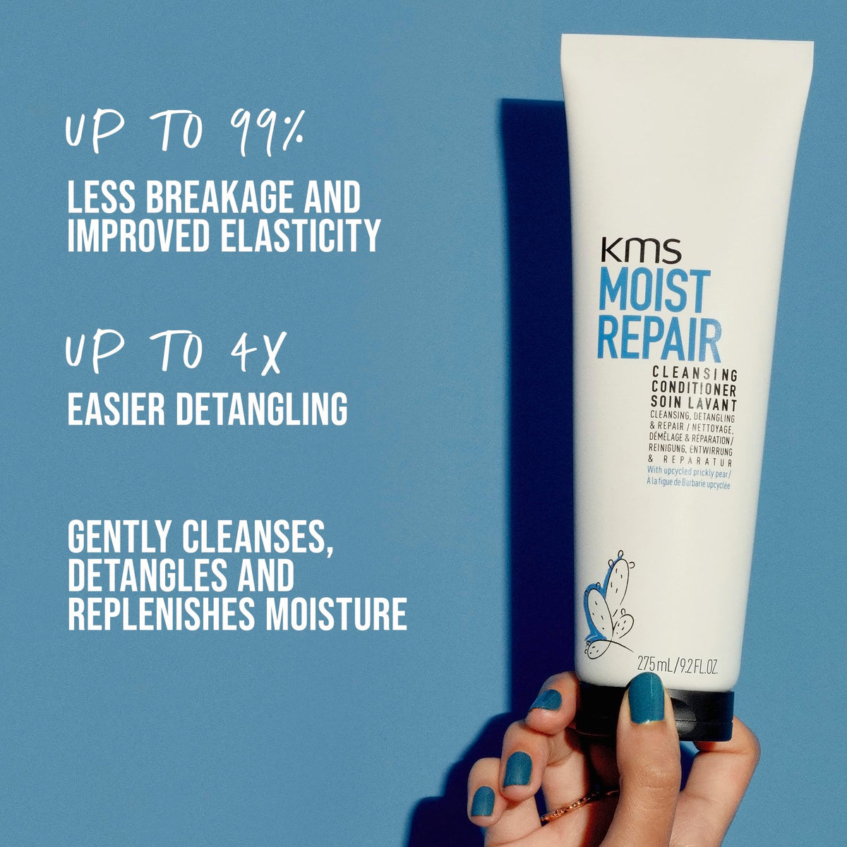 KMS MoistRepair creamy texture on hand demonstrating hydrating, detangling feel