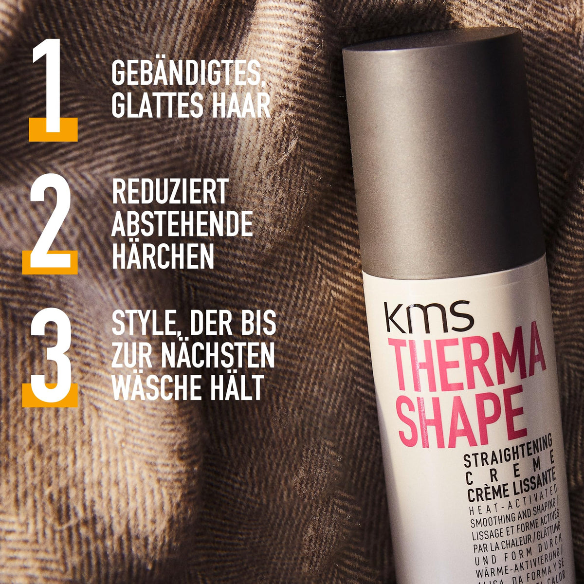KMS Thermashape being applied to damp hair to reduce heat damage during blow-dry