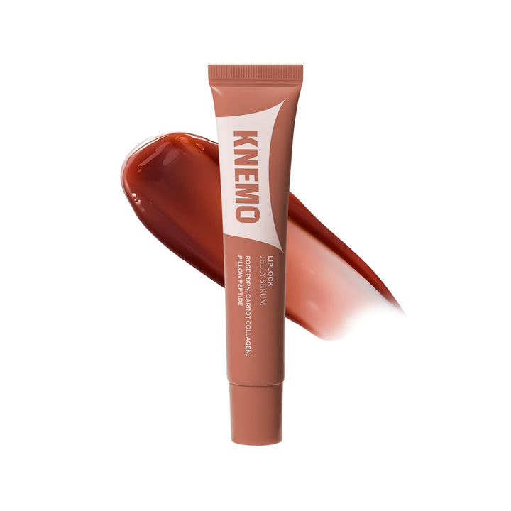 KNEMO LipLock front packaging showing Pink Flan tint and glossy finish benefit