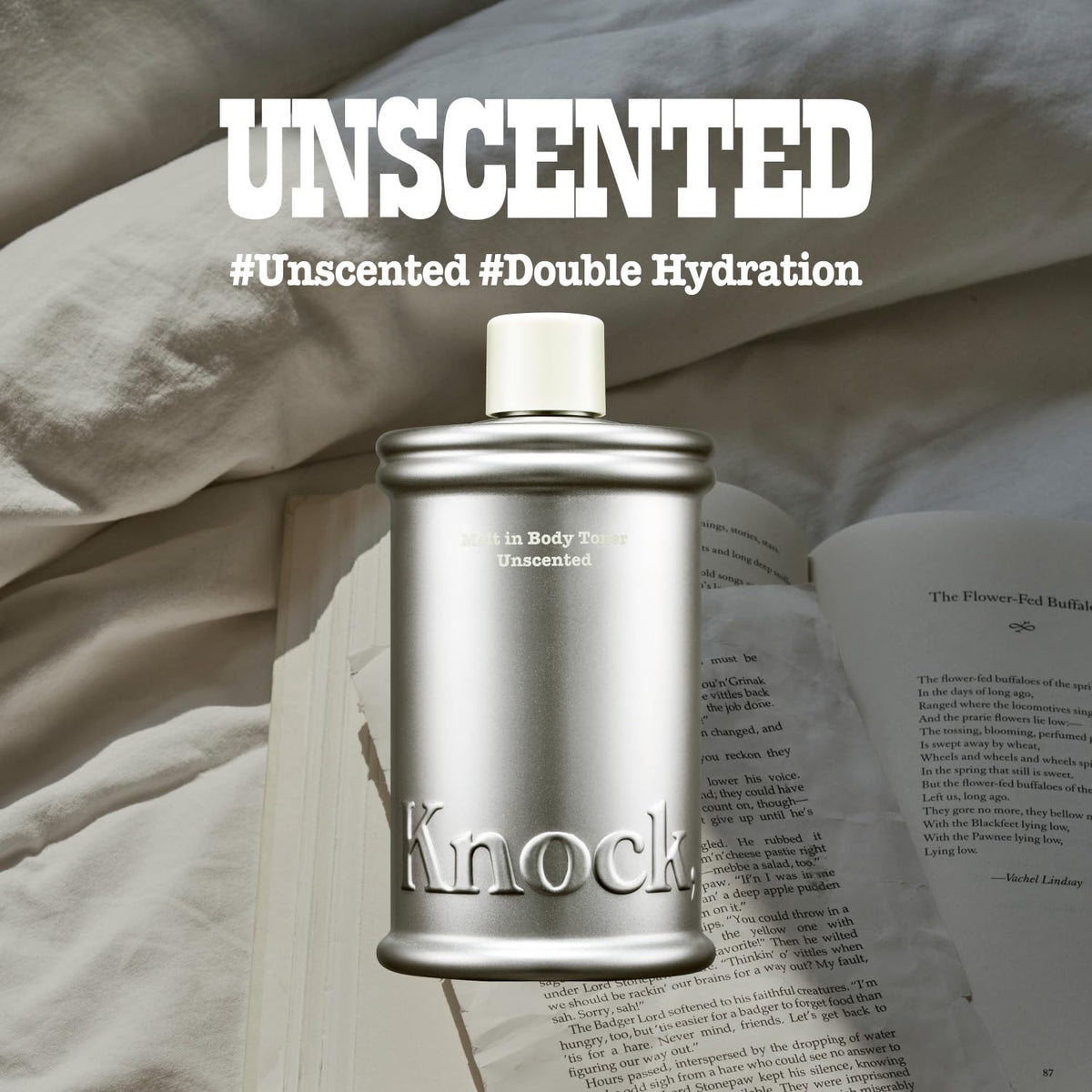 Knock milky emulsion texture close-up, lightweight spreadable moisturizer benefit