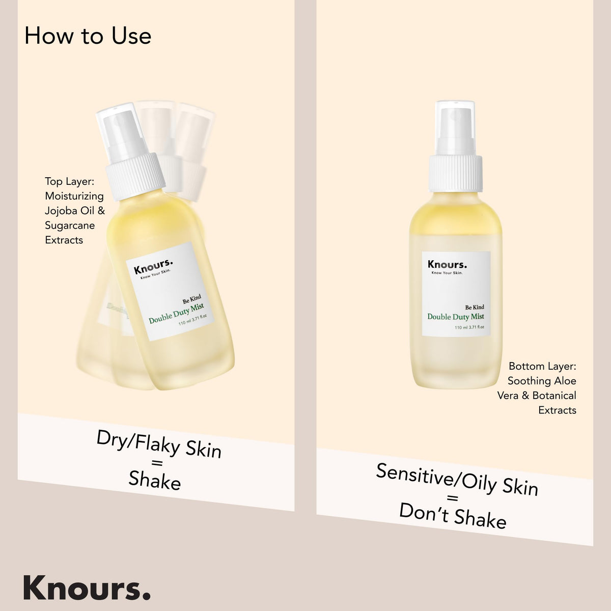 Knours mist used over makeup for a dewy finish and long-lasting set