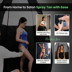 KOBBTAN interior standing scale showing roomy space for full-body tanning
