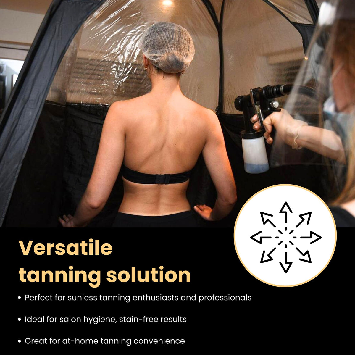 KOBBTAN lifestyle home use with person preparing for spray tan
