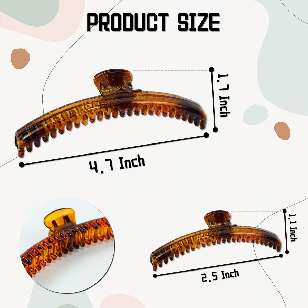 Koceci large 4.7" clip close-up showing sturdy hold for thick hair