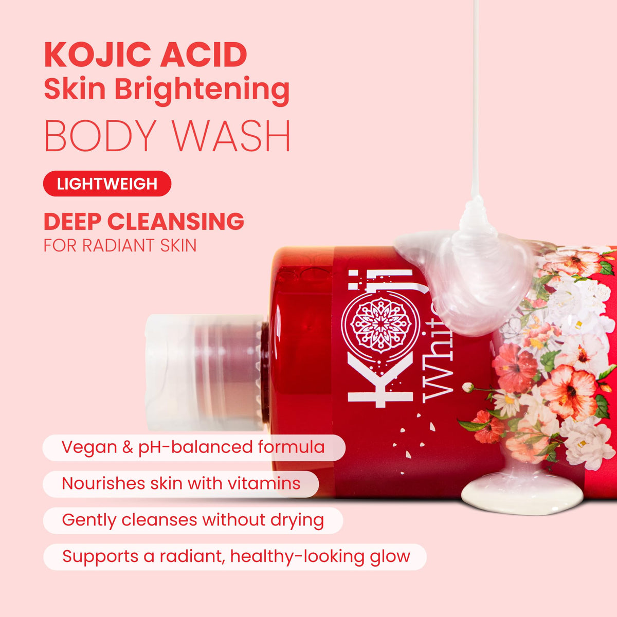 Koji White back label ingredients list, showing kojic acid and vitamins