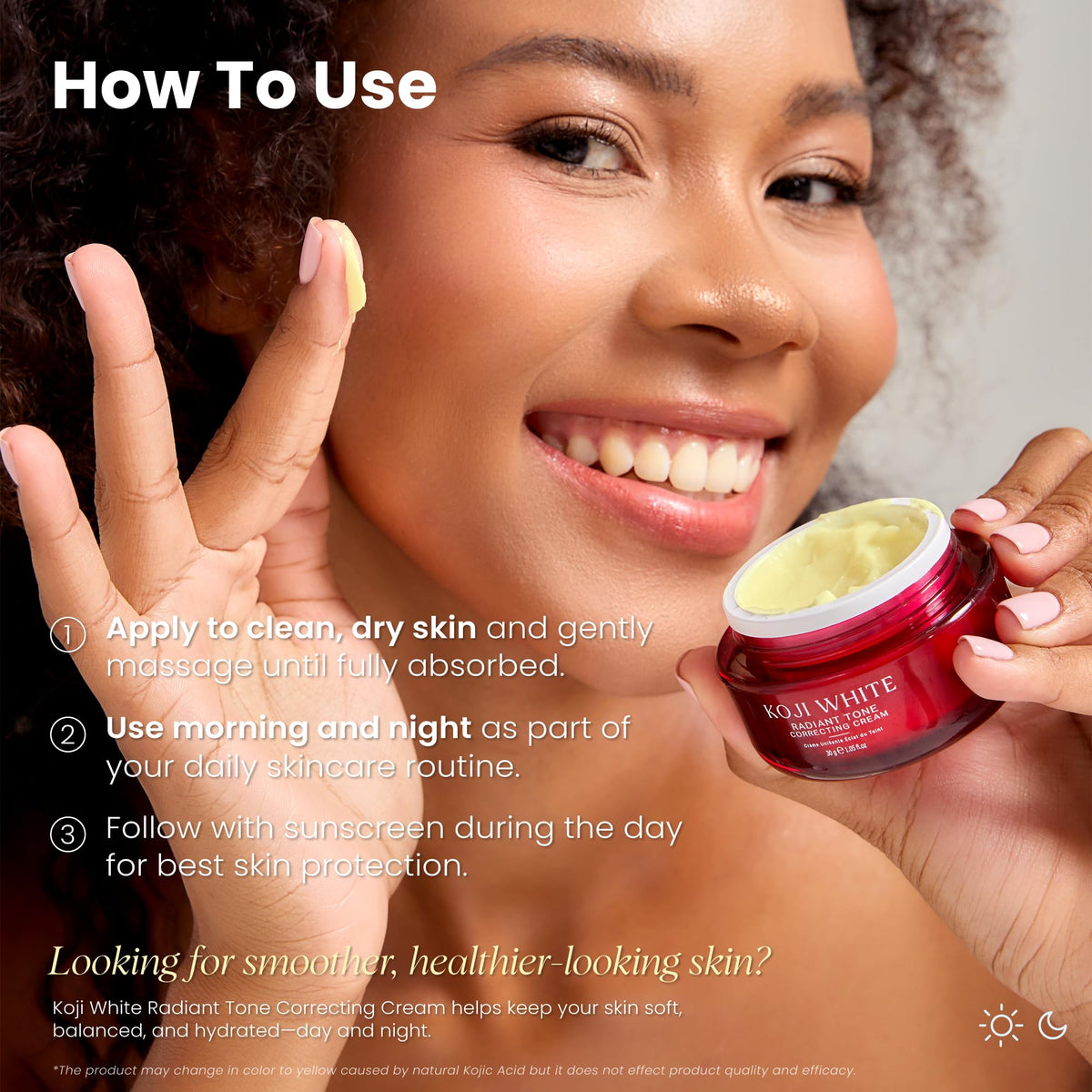 Koji White before and after skin texture comparison showing visible smoothing