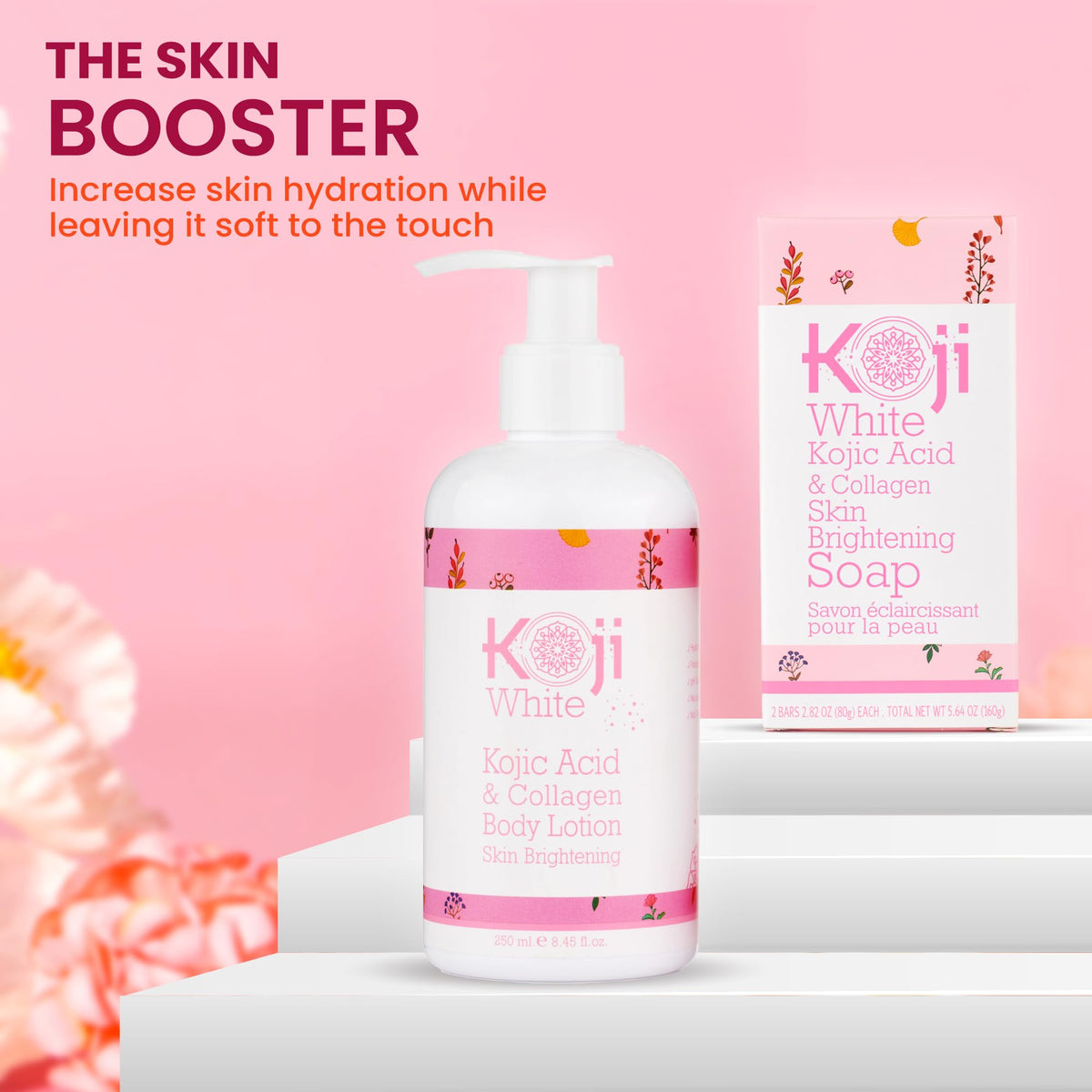 Koji White bottle on bath shelf conveying daily routine convenience