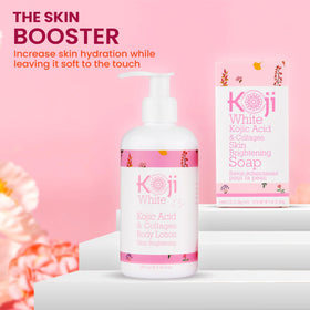 Koji White bottle on bath shelf conveying daily routine convenience