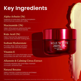 Koji White cream on fingertips demonstrating smooth, lightweight texture
