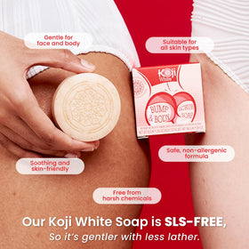 Koji White ingredients label close-up showing kojic acid and glutathione