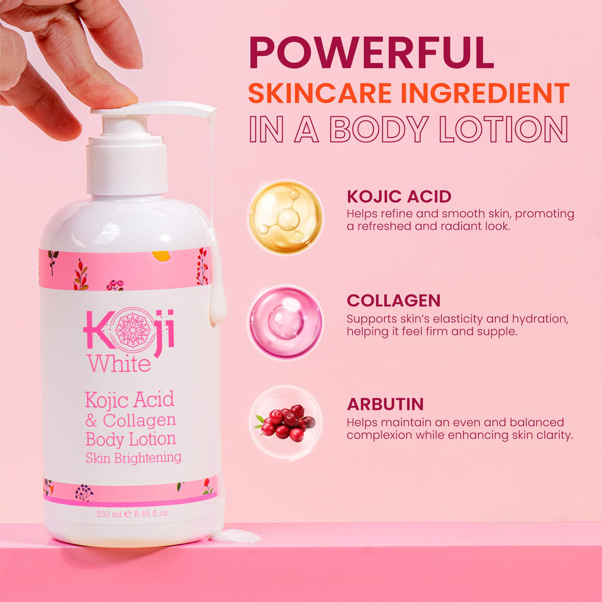 Koji White lotion texture on palm demonstrating lightweight absorption