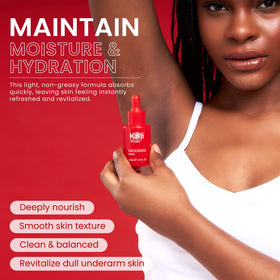 Koji White serum texture drop on finger showing lightweight, fast-absorbing feel