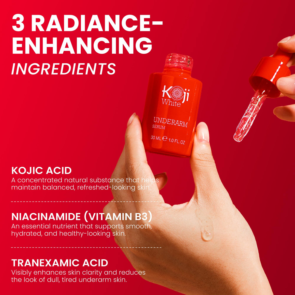 Koji White applied to underarm demonstrating smooth application and hydration benefit