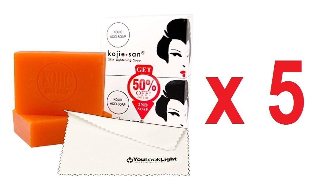 Kojie San front packaging showing bar soap and benefits for brighter skin