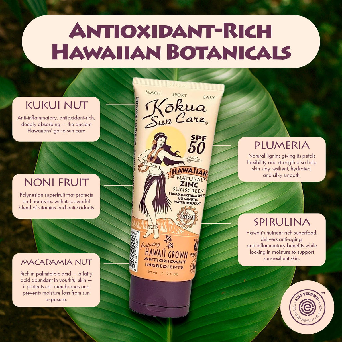 Kokua Sun Care tube flip-cap detail for easy on-the-go application