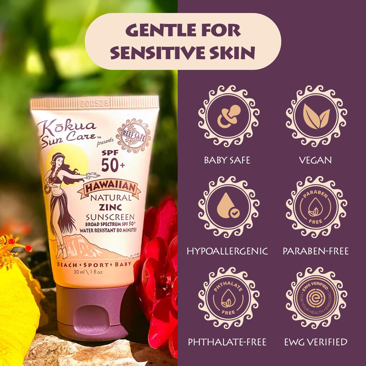 kokua sun care 1oz size comparison next to a passport for travel convenience