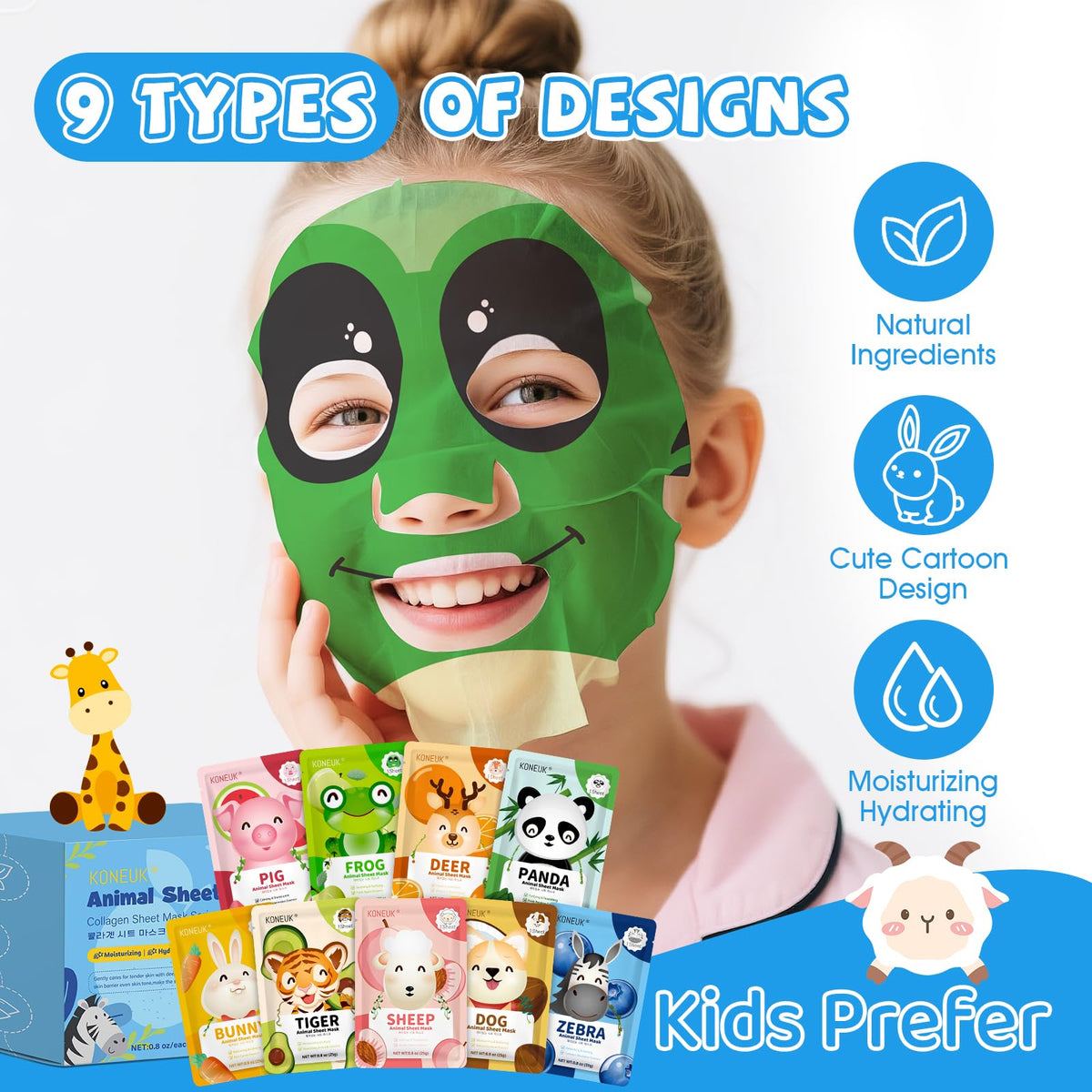 KONEUK close view of nine different animal mask designs highlighting variety and charm