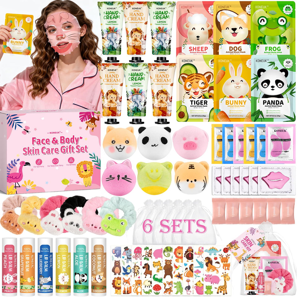 KONEUK front packaging showing full 70-piece animal spa kit and party-ready look