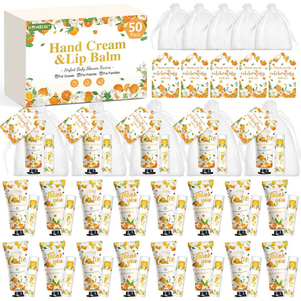 KONEUK front packaging showing full 50-piece orange favor set and convenience
