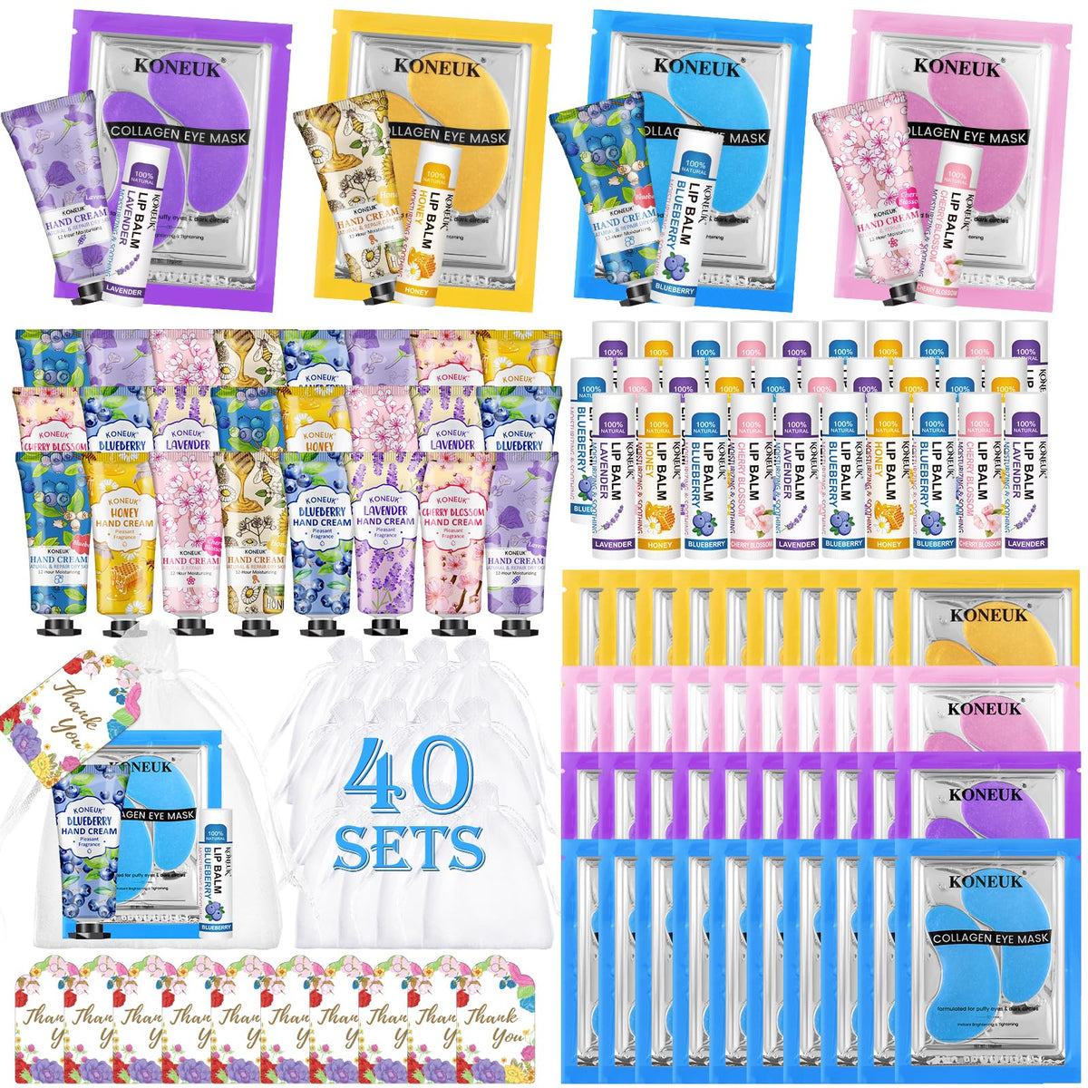 KONEUK front packaging showing complete 120-piece spa favor set and convenience