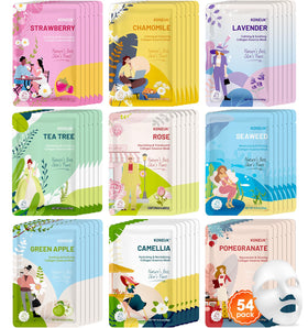 KONEUK front packaging showing 54-pack and nine mask types for gifting benefit