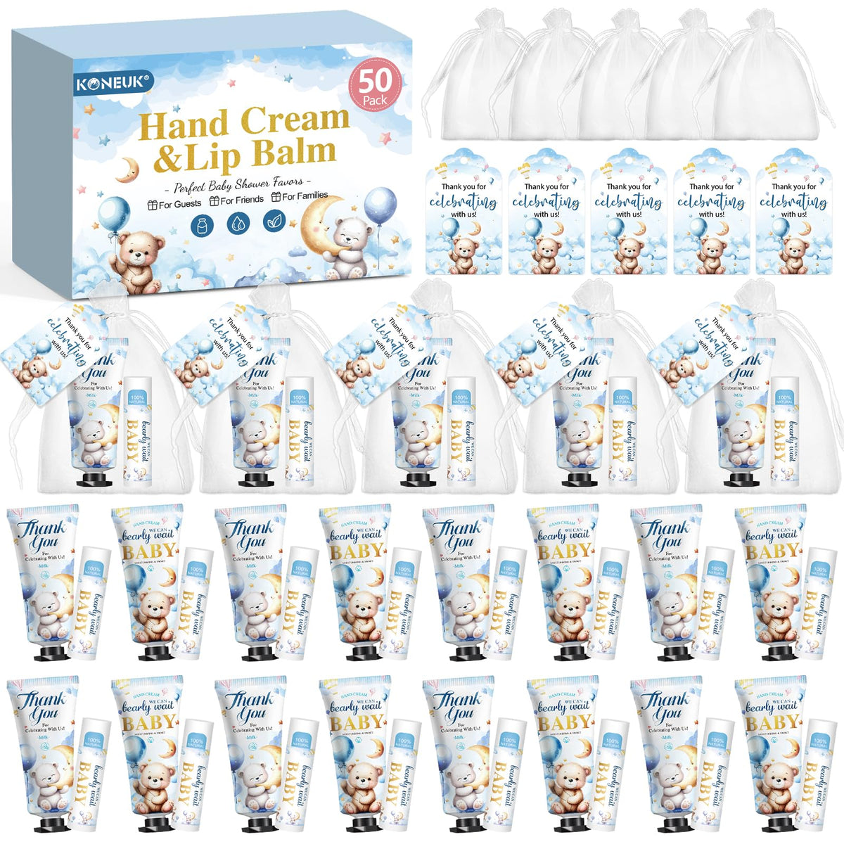 KONEUK front packaging showing full 50-pack set and neat presentation benefits