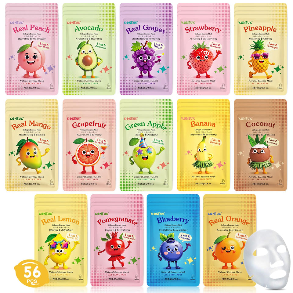 KONEUK front packaging showing 56-count set and playful fruit cartoons, great for gifting