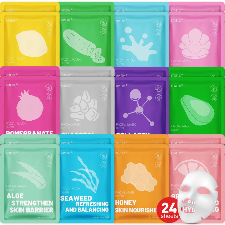KONEUK front packaging showing the colorful 24-pack set and contents benefit hydration