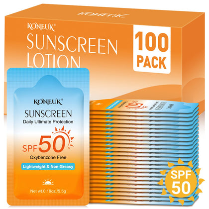 KONEUK front view of 100-pack packets showing compact travel convenience