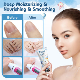 KONEUK hand cream applied to hands, demonstrates quick hydration and non-greasy finish