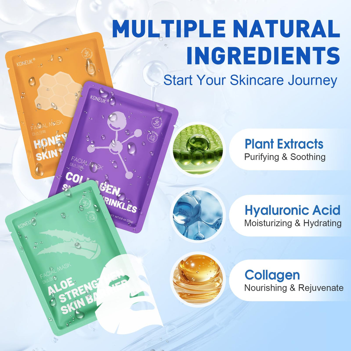 KONEUK individual sachet opened to reveal a saturated sheet mask ready to use