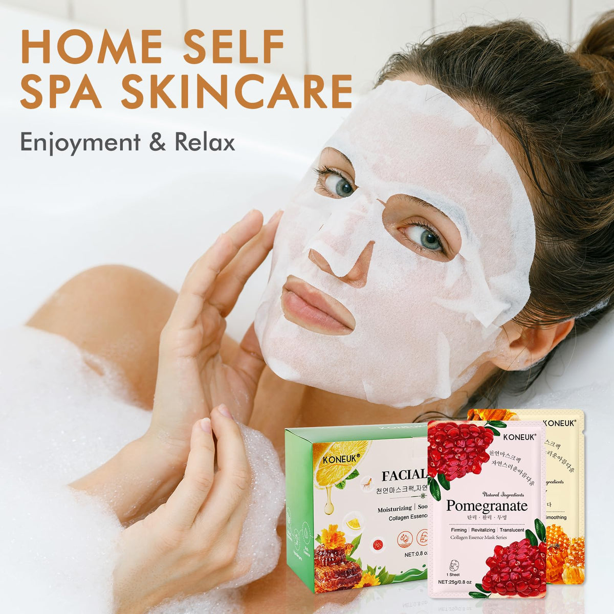KONEUK masks styled in a spa setting conveying relaxation and gift appeal
