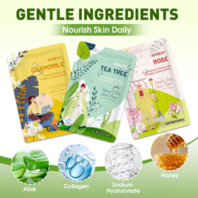 KONEUK model wearing a sheet mask illustrating comfortable fit and hydration