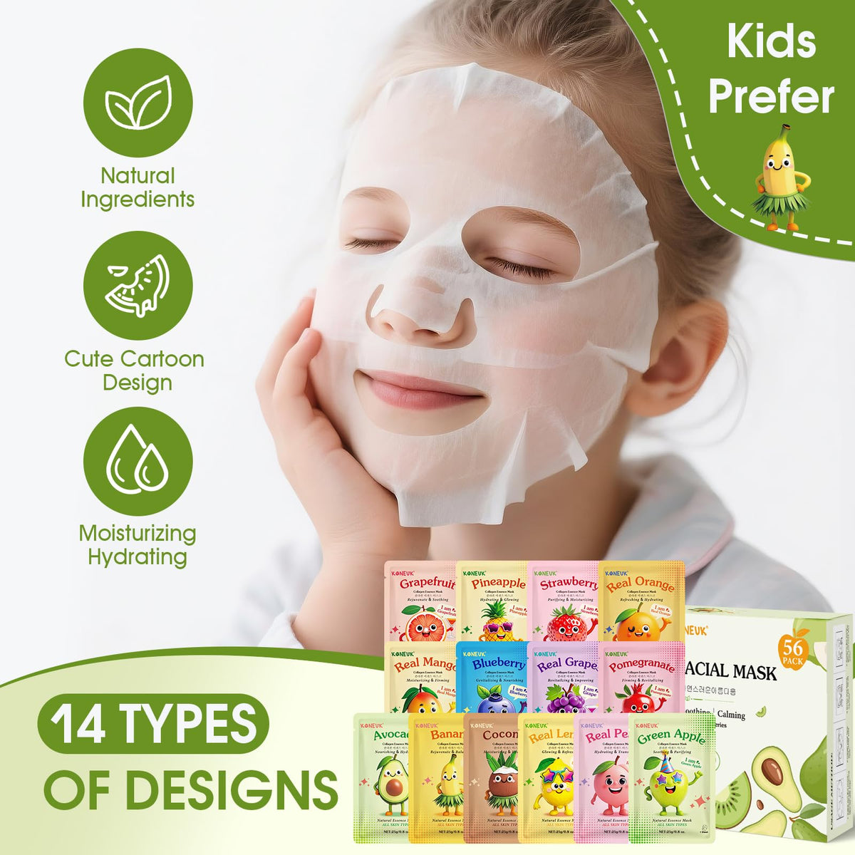 KONEUK mask worn by teen model, illustrating comfortable fit and soothing hydration