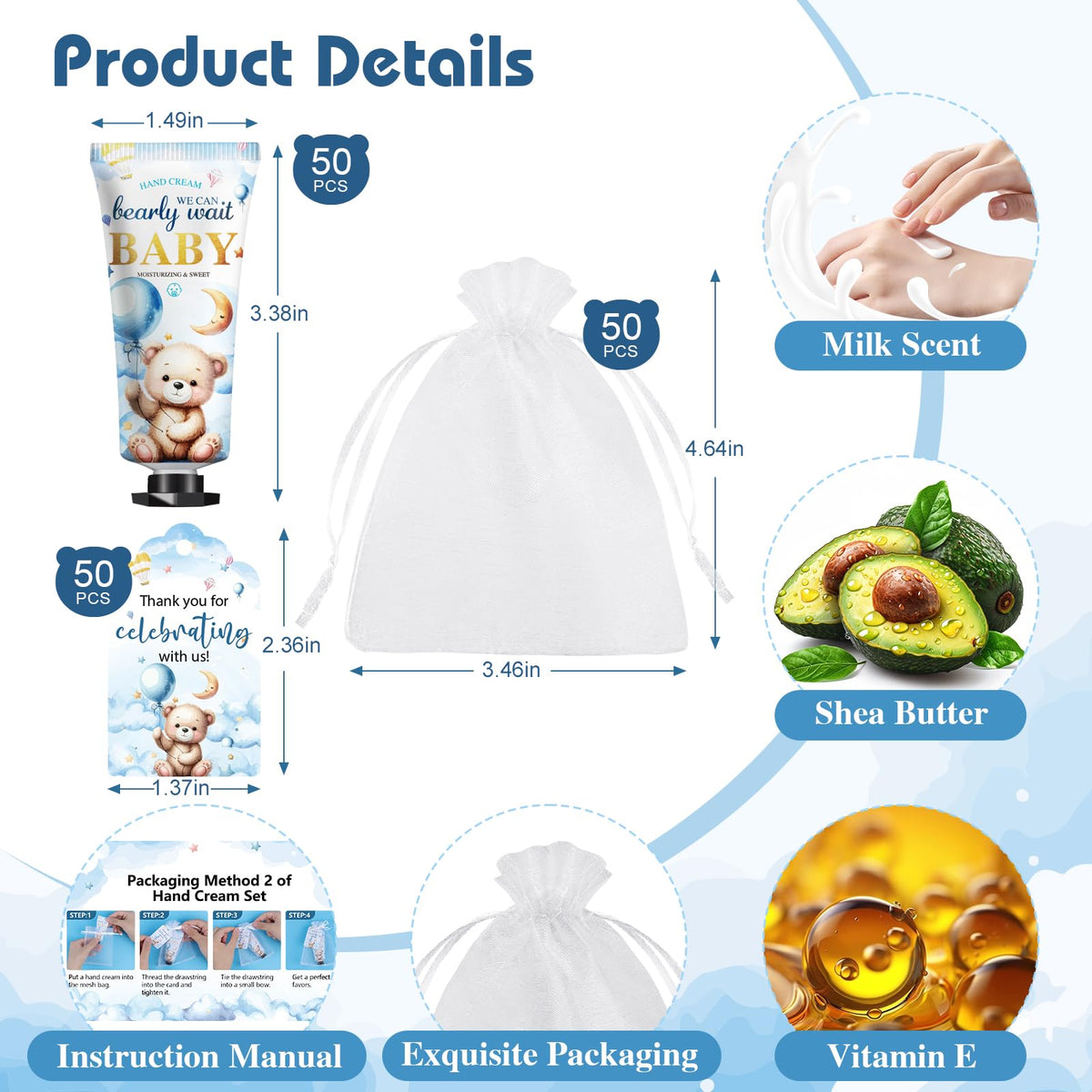 KONEUK organza bags open with hand cream inside, offers pretty, ready-to-gift presentation