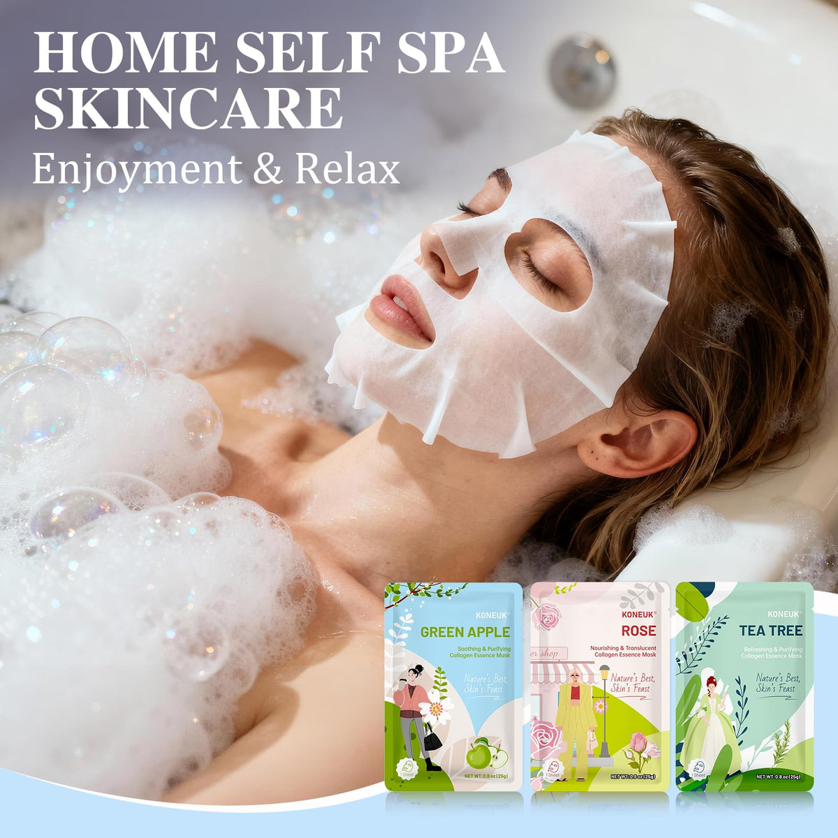 KONEUK masks displayed at a spa party conveying shareable pampering fun