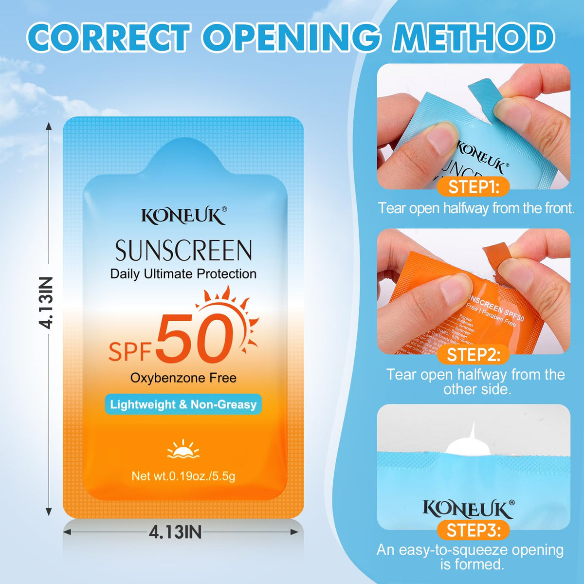 KONEUK packet beside a coin showing travel-size portability benefit