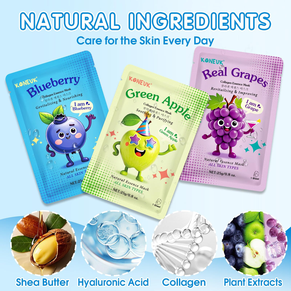 KONEUK stacked masks close-up showing bright prints and convenient bundles