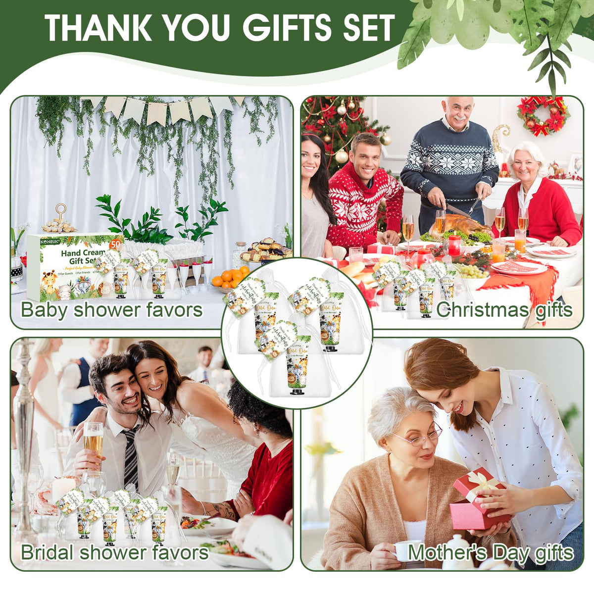 KONEUK thank-you cards and creams laid out showing coordinated event-ready set