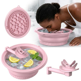 KONGISS face bowl front view showing pink bowl and built-in ice tray benefit easy setup