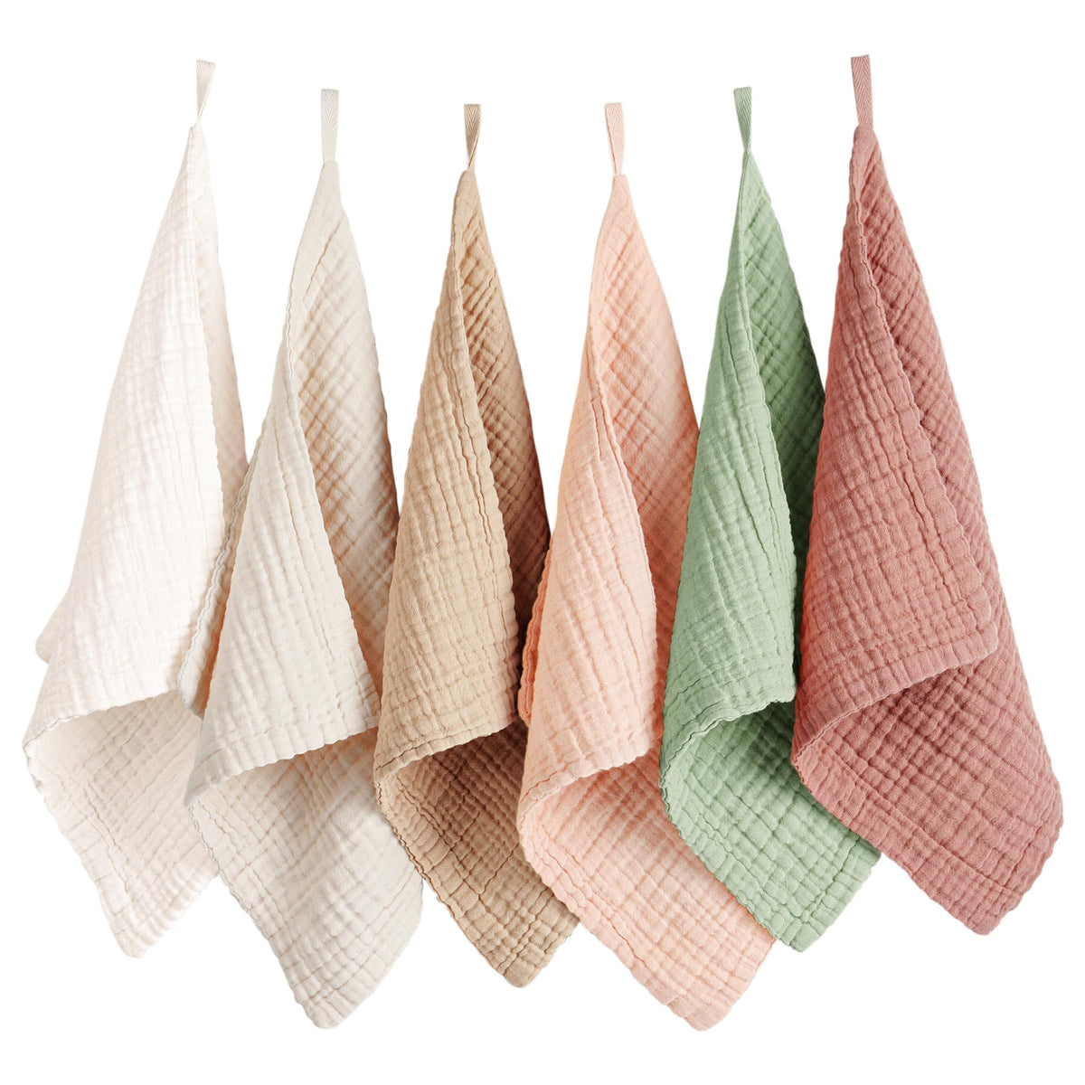 Konssy front pack of six face cloths showing size and colors for easy selection