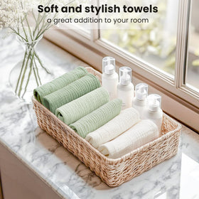 Konssy cloths on bathroom vanity showing stylish everyday convenience