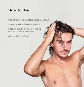 KOOK applying mask to wet hair before swim illustrating easy use