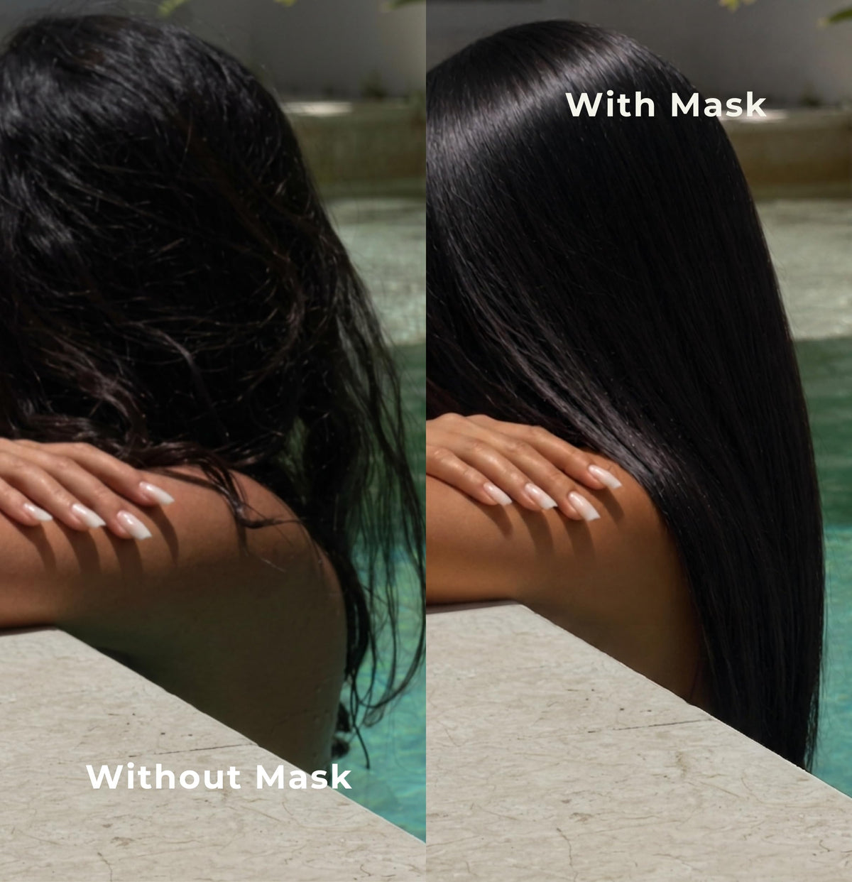 KOOK after-swim hair with smooth ends showing reduced frizz benefit