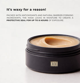 KOOK close-up texture of wax-based mask showing smooth protective finish