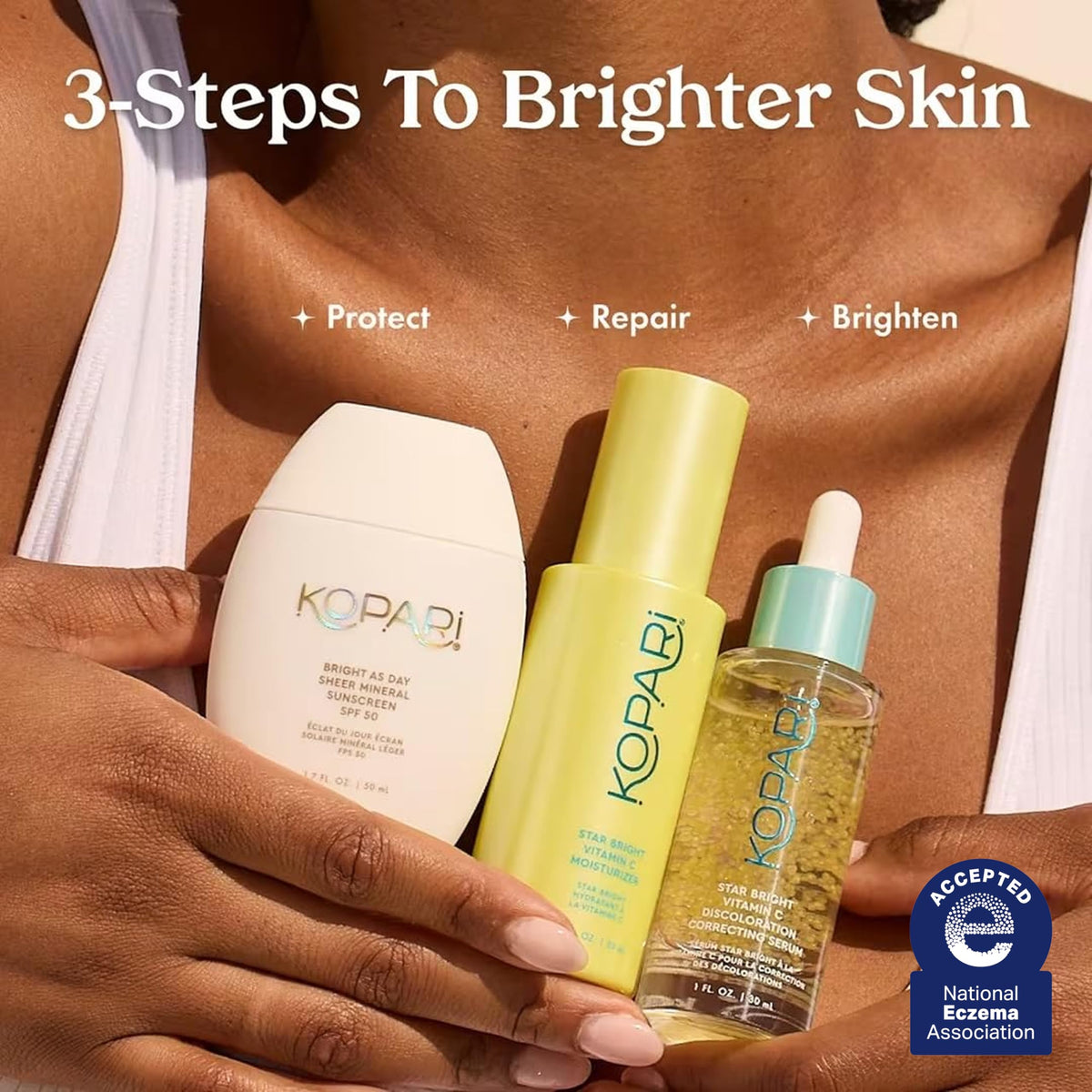 Kopari application on face demonstrating lightweight coverage benefit
